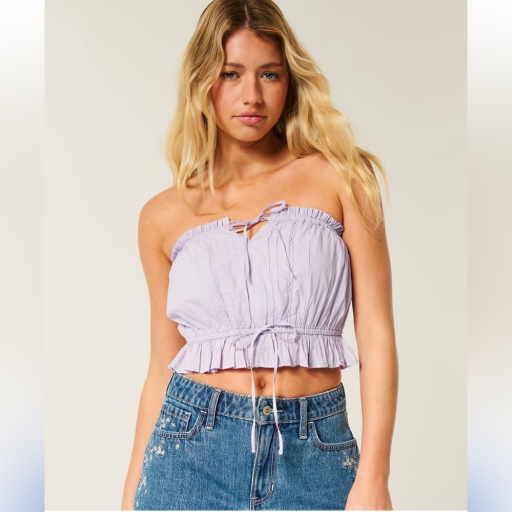 Hollister Easy Crop Strapless Lace Inset Tube Top lilac Small